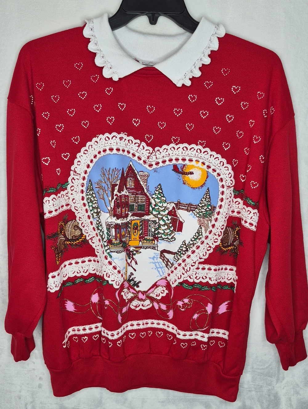 VTG 90s Nutcracker Red Ugly Christmas Sweater Crewneck Heart Winter Scene 2X